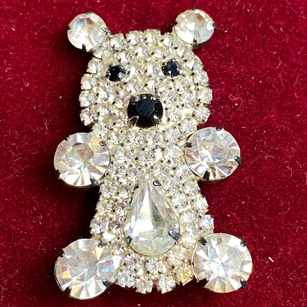 Vintage Rhinstone Teddy Bear Pin Brooch